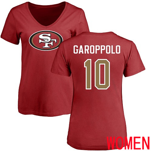 San Francisco 49ers Red Women Jimmy Garoppolo Name and Number Logo #10 NFL T Shirt